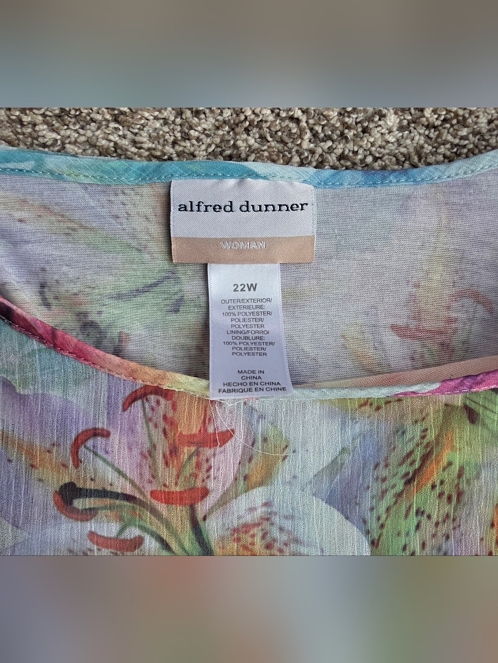 Alfred Dunner Pastel Floral Scoop Neck Blouse Size 22W - Picture 3 of 6